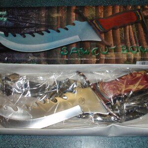 New Frost Cutlery Sawcut Bowie Knife Colored Wood Handle Leather Sheath CW-214CW